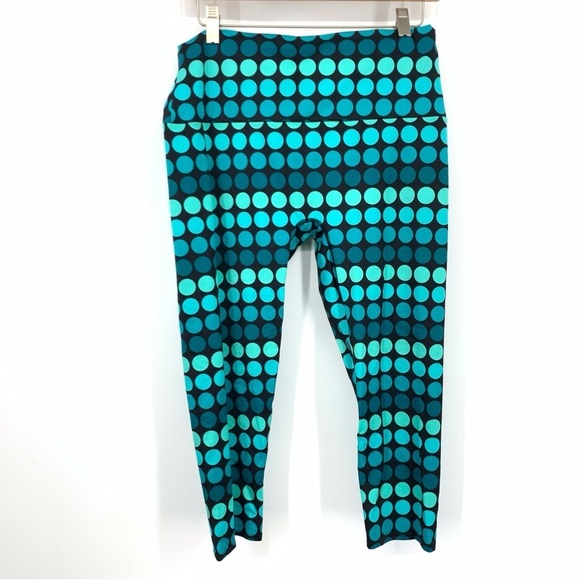 K DEER Women Size 2XL Leggings Capri Cropped Blue Black Polka Dot Printed Pants - Picture 1 of 6
